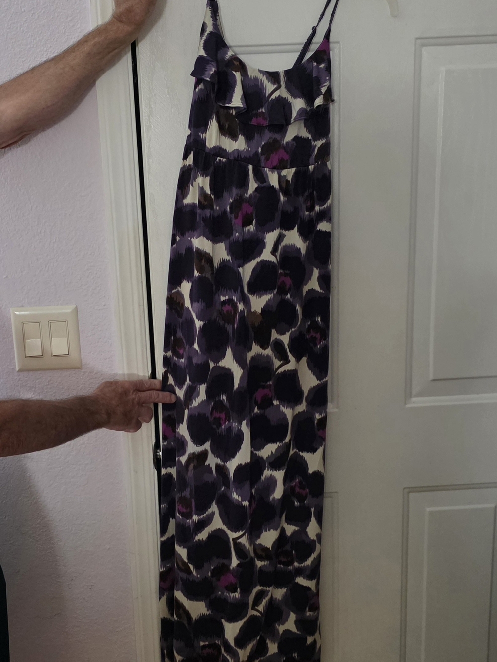 Elle XS  Purple and Cream Floral Print Maxi Dress